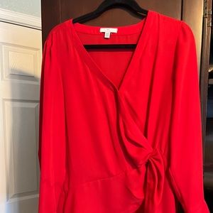 Red long sleeve Halston tunic blouse.  Great fir the Holidays